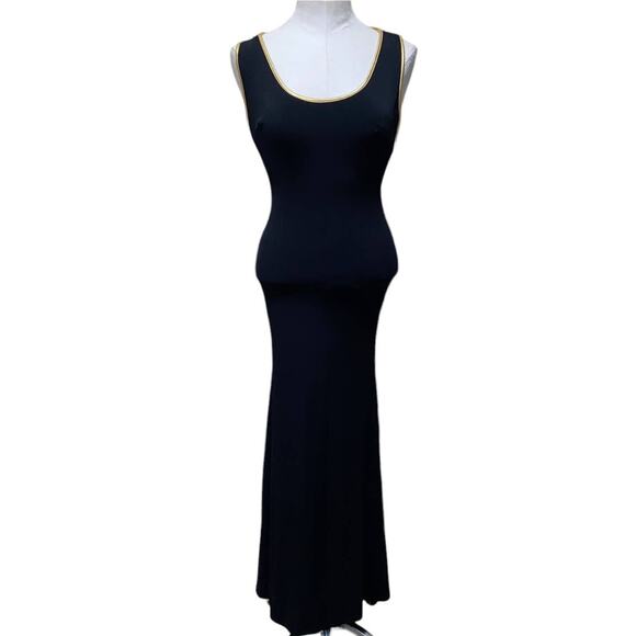 A'Gaci Cross Back Sleeveless Maxi Formal Dress Size Small Black and Gold - Picture 3 of 5